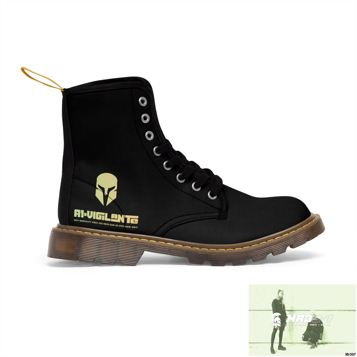 A1- Vigilante -Sparta Black Canvas Boots AOP Shoes