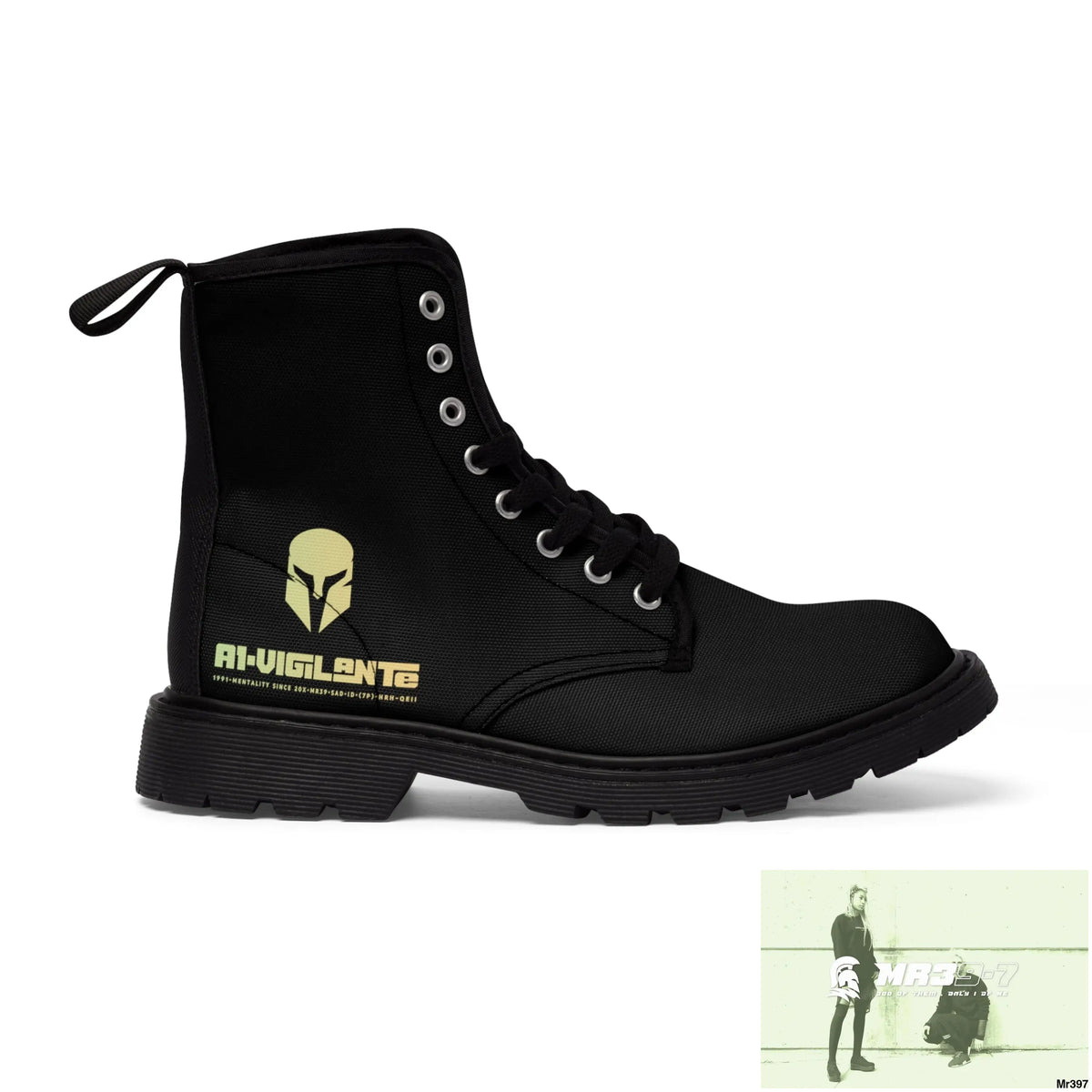 A1- Vigilante -Sparta Black Canvas Boots AOP Shoes