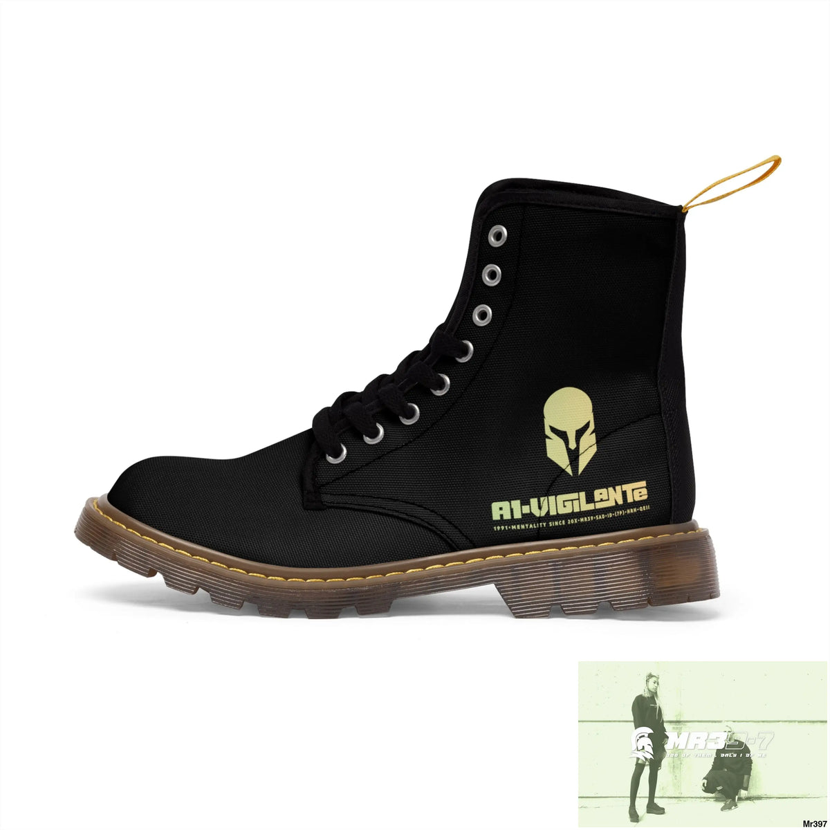 A1- Vigilante -Sparta Black Canvas Boots AOP Shoes
