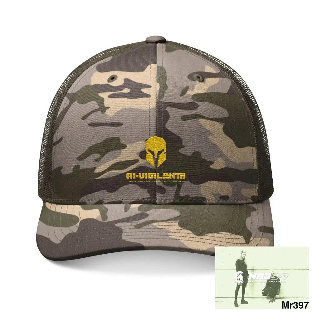 A1 Vigilante Sparta Camouflage Trucker Hat with Embroidery | Military Style Cap Outdoor Adventure Gear Hunting