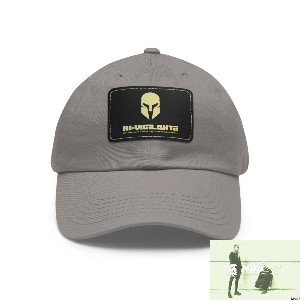 A1•Vigilante Sparta Dad Hat with Leather Patch (Rectangle) Grey / Black patch / Rectangle / One size Hats