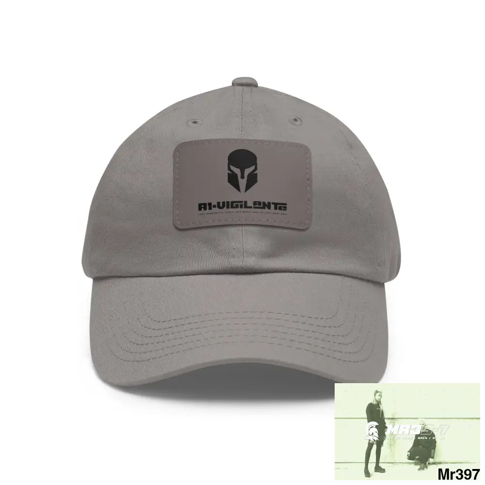 A1•Vigilante Sparta Dad Hat with Leather Patch (Rectangle) Grey / Grey patch / Rectangle / One size Hats