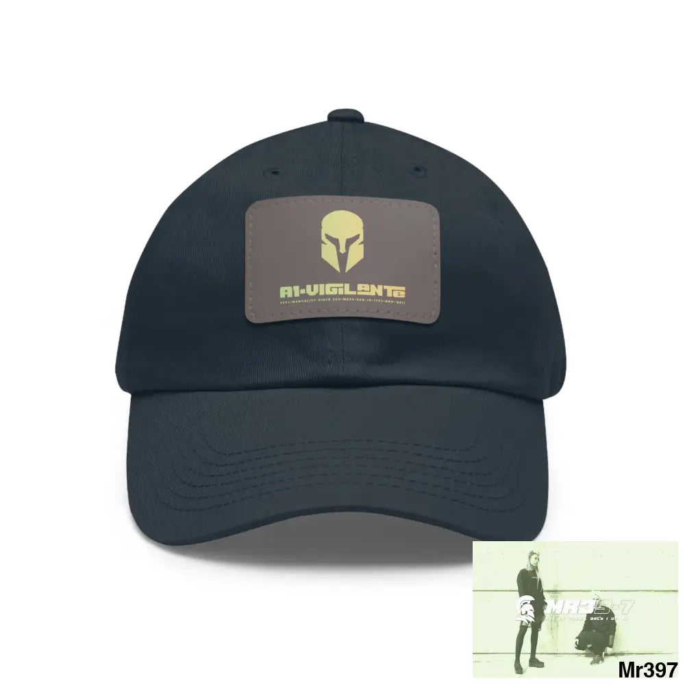 A1•Vigilante Sparta Dad Hat with Leather Patch (Rectangle) Navy / Grey patch / Rectangle / One size Hats