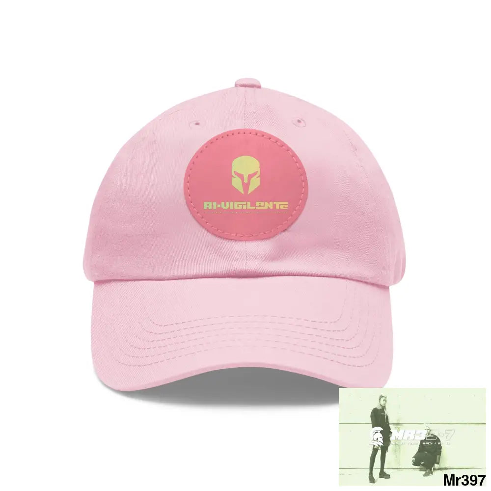 A1. Vigilante Sparta Dad Hat with Leather Patch (Round) Light Pink / Pink patch / Circle / One size Hats