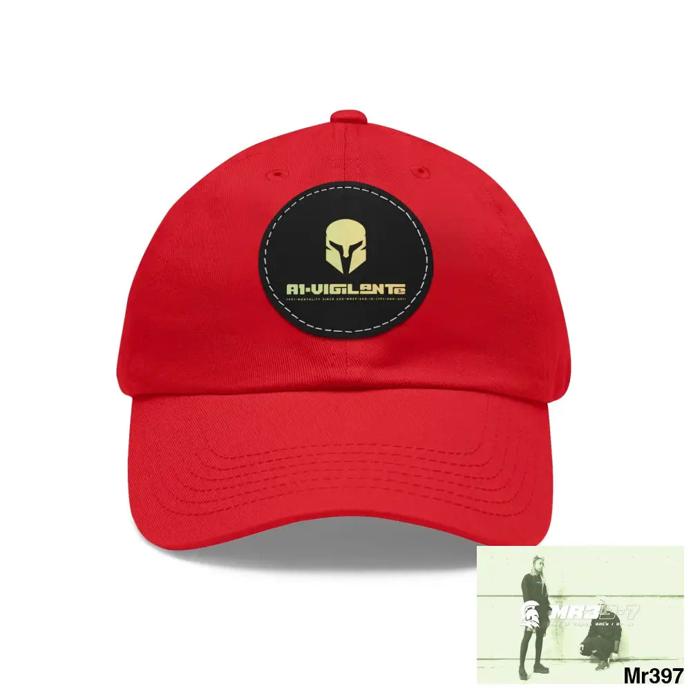 A1. Vigilante Sparta Dad Hat with Leather Patch (Round) Red / Black patch / Circle / One size Hats