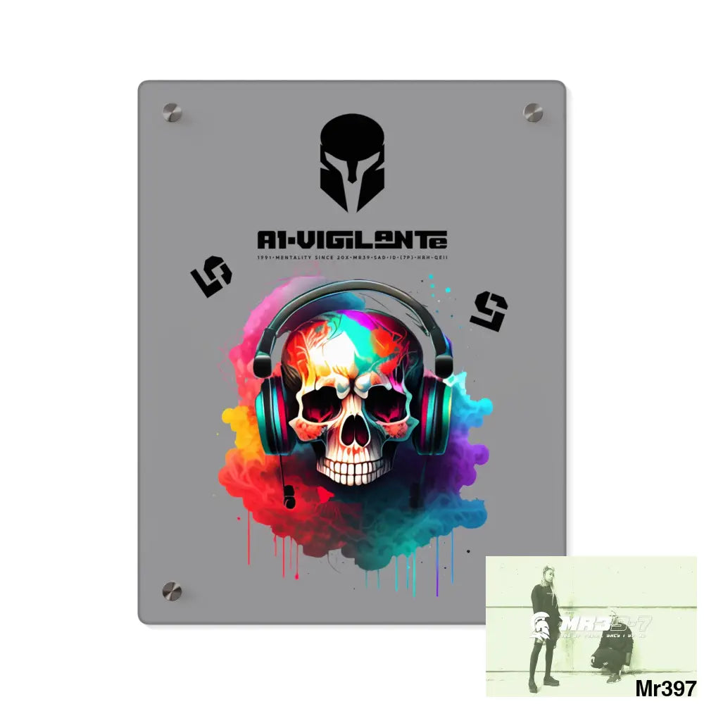 A1-Vigilante Sparta E + 5 Colourful Skull Headphones Acrylic Wall Art Panels 11″ x 14″ (Vertical) / 0.25’’ Home Decor
