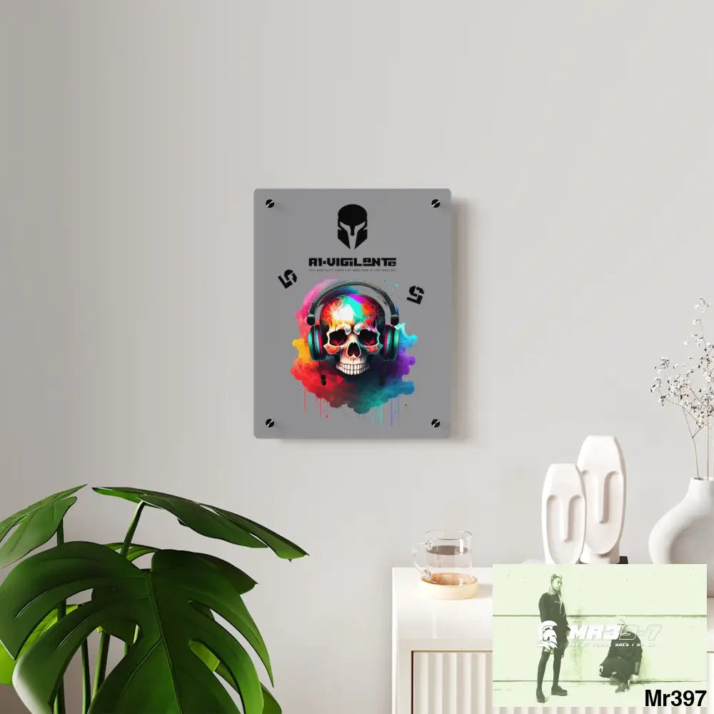 A1-Vigilante Sparta E + 5 Colourful Skull Headphones Acrylic Wall Art Panels Home Decor