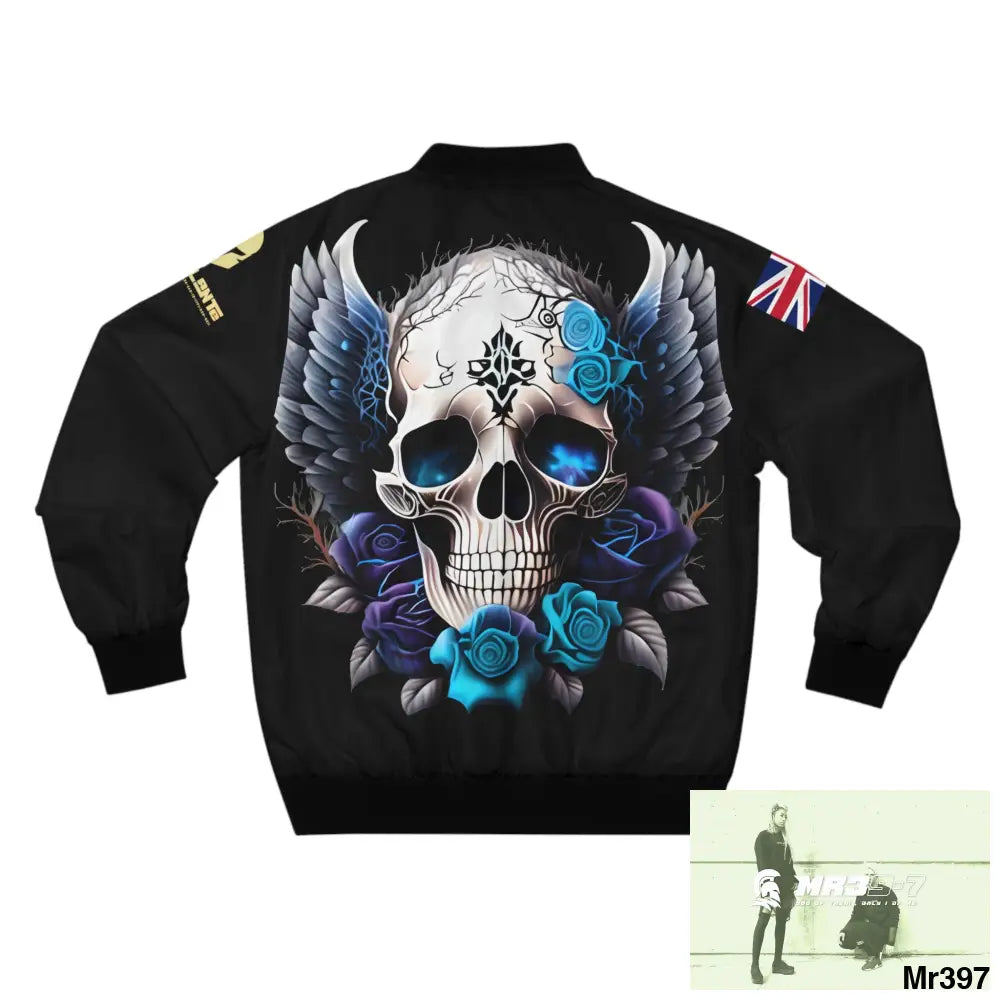 A1-Vigilante Sparta GBR Gothic Skull with Wings and Roses Men’s Bomber Jacket (AOP) All Over Prints