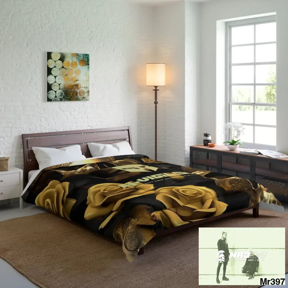 A1-Vigilante Sparta Gold Skulls & Roses Comforter Home Decor