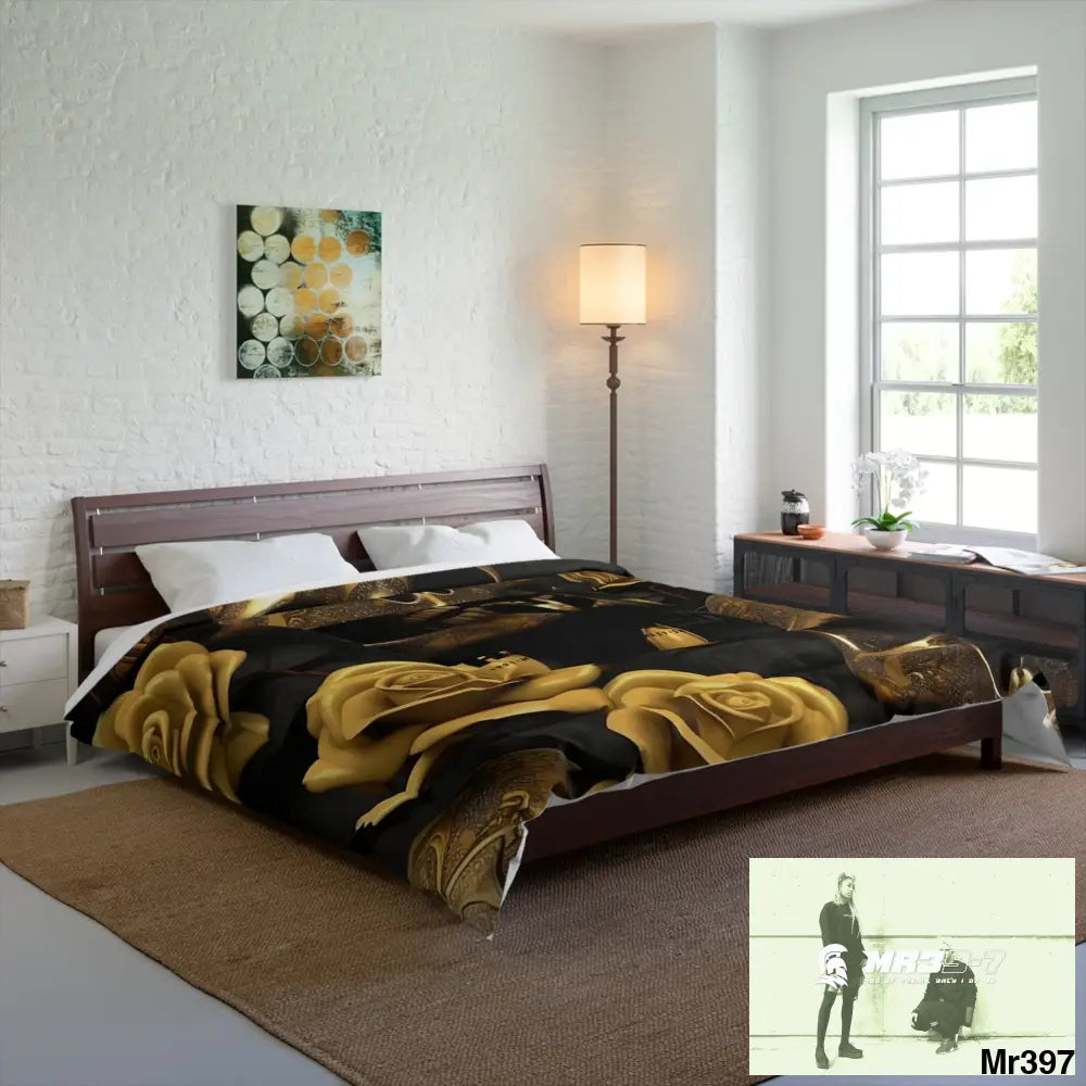 A1-Vigilante Sparta Gold Skulls & Roses Comforter Home Decor
