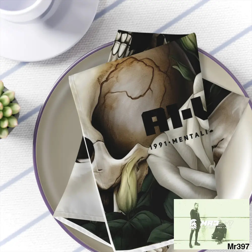 A1- Vigilante Sparta Gothic Skulls & Roses Napkins 4-piece set / White / 19’’ × 19’’ Accessories