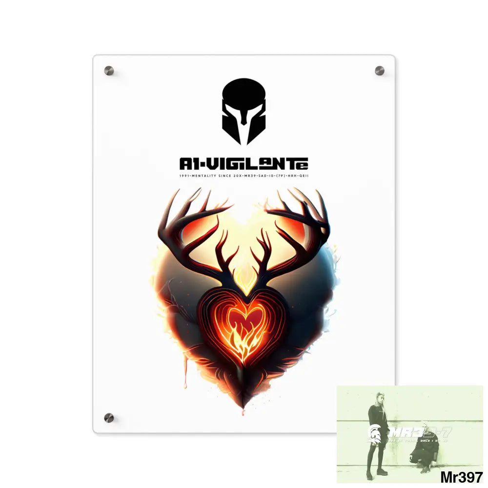 A1-Vigilante Sparta Heart of Fire Stag Antler Graphic Acrylic Wall Art Panels 16″ x 20″ (Vertical) / 0.25’’ Home Decor