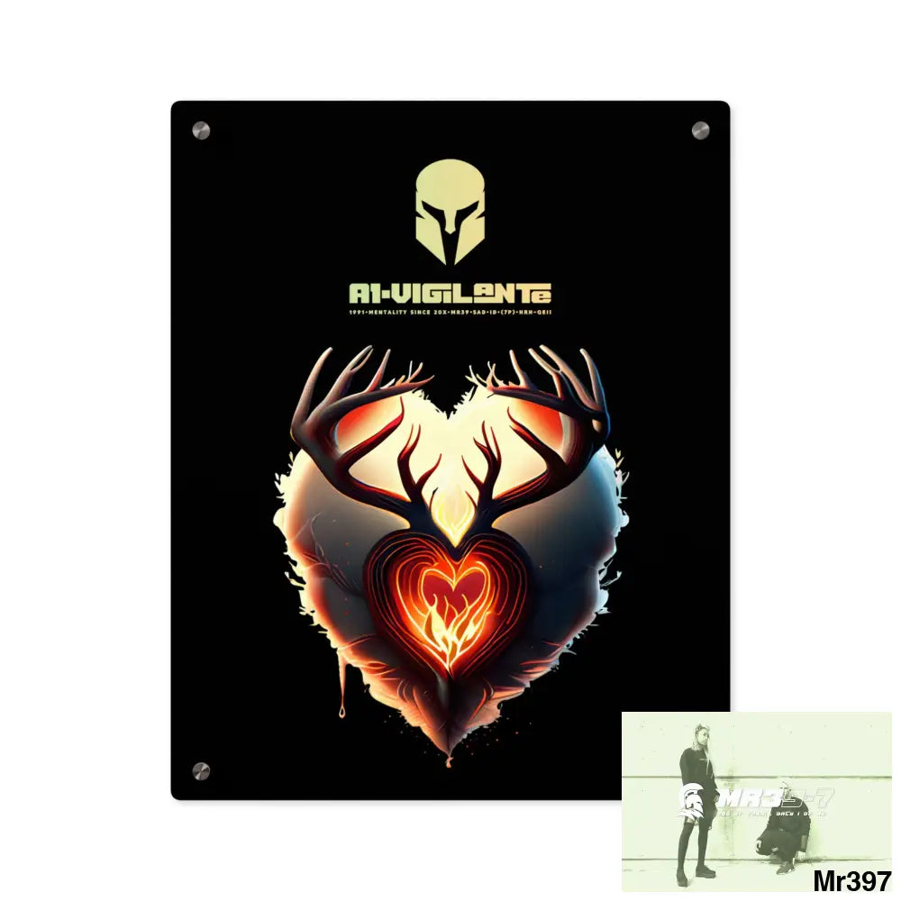 A1-Vigilante Sparta Heart of Fire Stag Antler Graphic Acrylic Wall Art Panels 16″ x 20″ (Vertical) / 0.25’’ Home Decor
