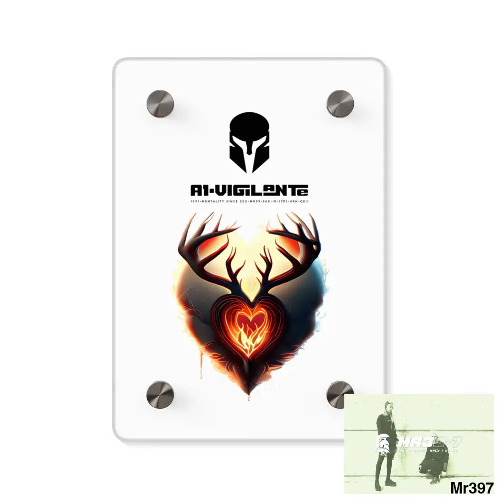 A1-vigilante Sparta Heart of Fire Stag Antler Graphic Acrylic Wall Art Panels 5’’ x 7’’ (Vertical) / 0.25’’ Home Decor