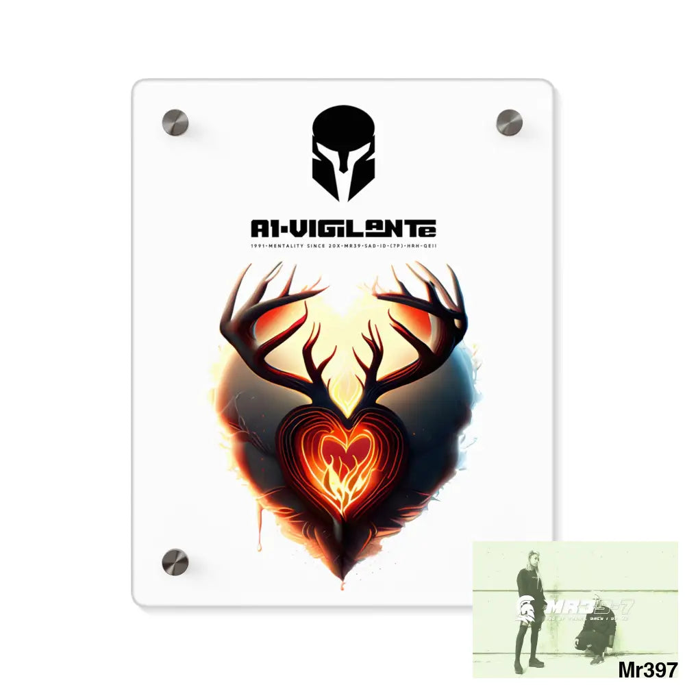 A1-Vigilante Sparta Heart of Fire Stag Antler Graphic Acrylic Wall Art Panels 8″ x 10″ (Vertical) / 0.25’’ Home Decor