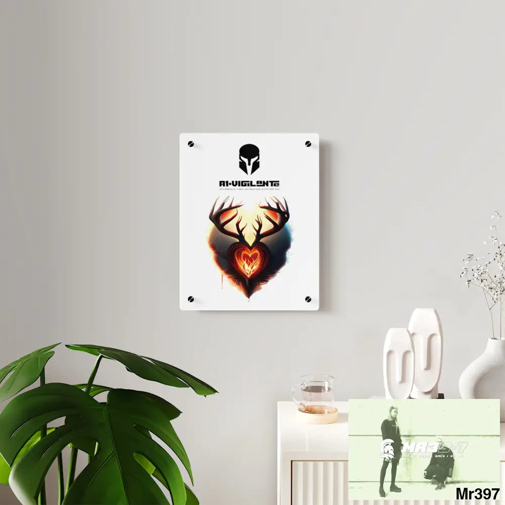 A1-Vigilante Sparta Heart of Fire Stag Antler Graphic Acrylic Wall Art Panels Home Decor