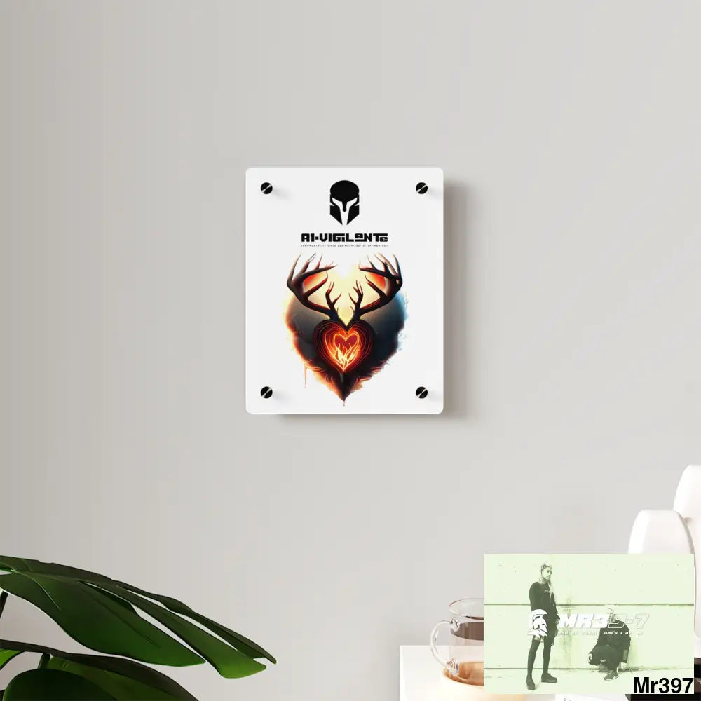 A1-Vigilante Sparta Heart of Fire Stag Antler Graphic Acrylic Wall Art Panels Home Decor