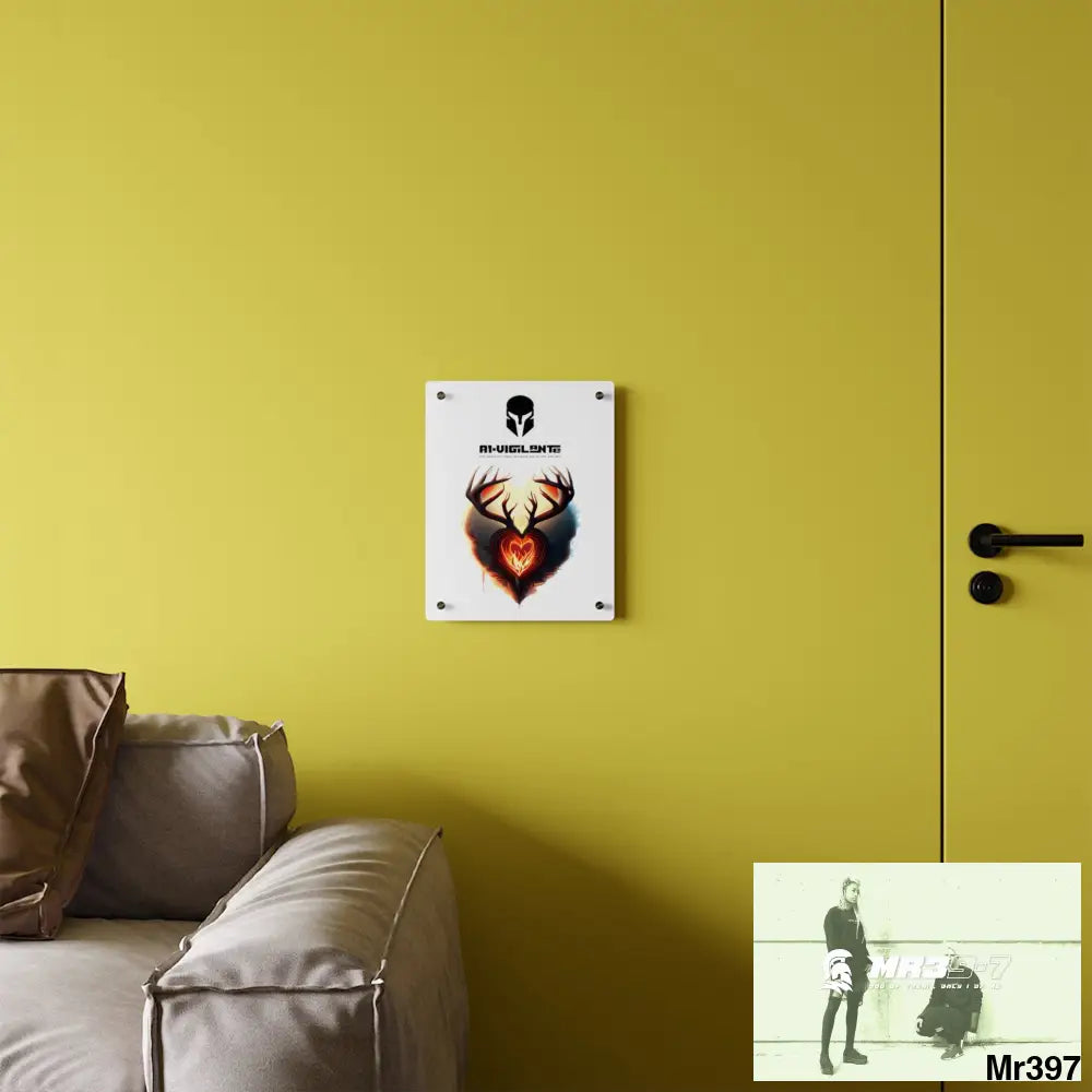 A1-Vigilante Sparta Heart of Fire Stag Antler Graphic Acrylic Wall Art Panels Home Decor