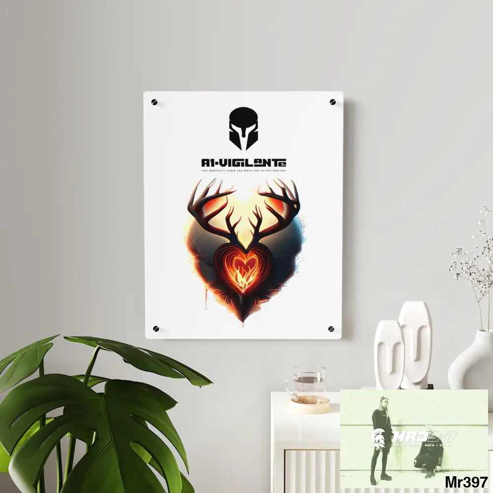A1-Vigilante Sparta Heart of Fire Stag Antler Graphic Acrylic Wall Art Panels Home Decor