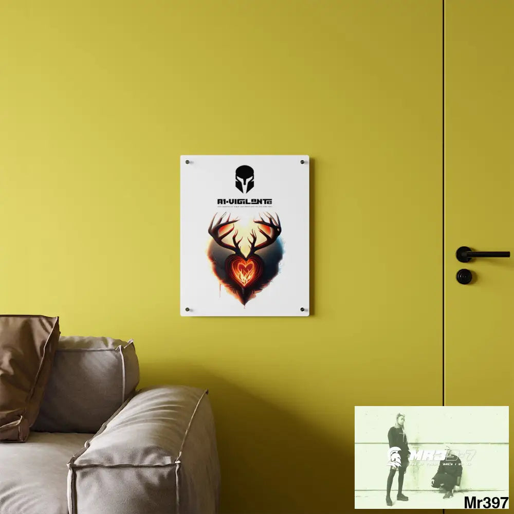 A1-Vigilante Sparta Heart of Fire Stag Antler Graphic Acrylic Wall Art Panels Home Decor