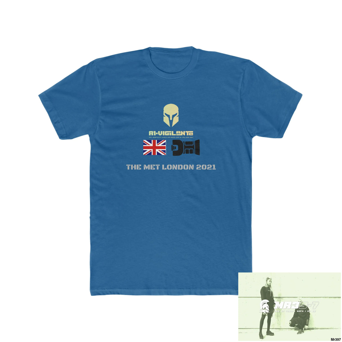 A1-Vigilante Sparta One flew over the Redwoods Centre - Men’s Cotton Crew Tee Solid Cool Blue / S T-Shirt