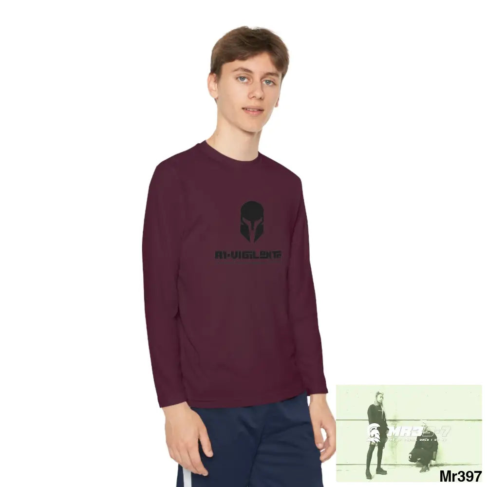 A1-Vigilante Sparta Youth Long Sleeve Competitor Tee Maroon / S Kids clothes