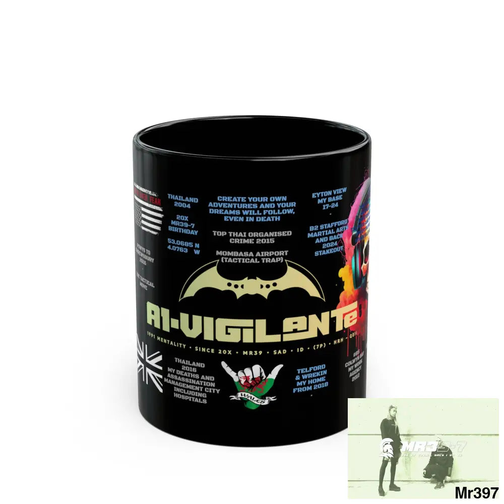 A1-Vigilante Tactical 11oz Black Mug GB / Thailand/ Bermo /UK/KenyaThai Link up MH Assassination X-City Mental Health
