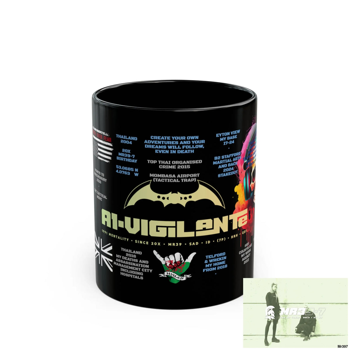 A1-Vigilante Tactical 11oz Black Mug GB / Thailand/ Bermo /UK/KenyaThai Link up MH Assassination X-City Mental Health