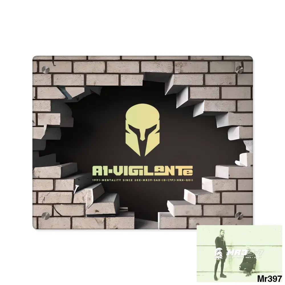 A1-Vigilante Through the 3D Cracked Brick Wall Graphic Acrylic Wall Art Panels 14″ x 11″ (Horizontal) / 0.25’’ Home