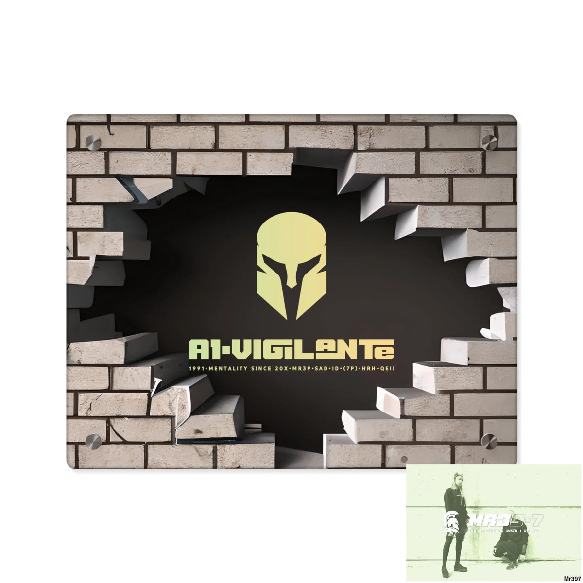 A1-Vigilante Through the 3D Cracked Brick Wall Graphic Acrylic Wall Art Panels 14″ x 11″ (Horizontal) / 0.25’’ Home