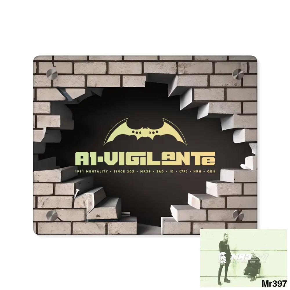 A1-Vigilante Through the 3D Cracked Brick Wall Graphic Acrylic Wall Art Panels 10″ x 8″ (Horizontal) / 0.25’’ Home Decor