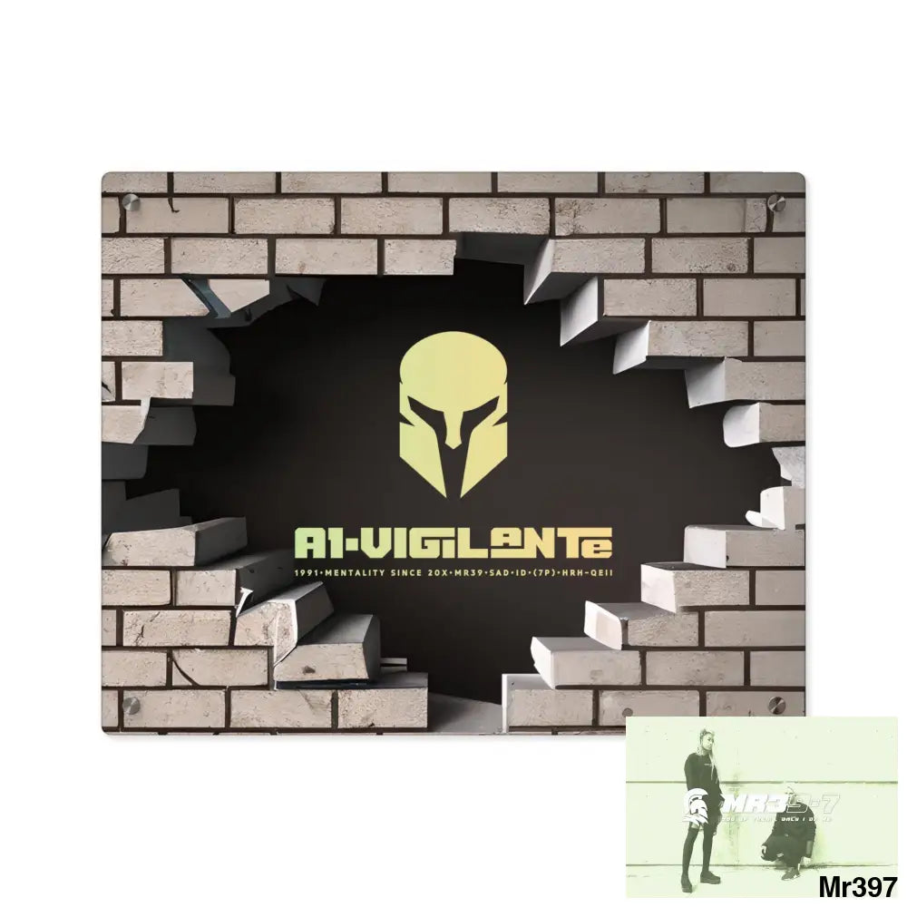 A1-Vigilante Through the 3D Cracked Brick Wall Graphic Acrylic Wall Art Panels 20″ x 16″ (Horizontal) / 0.25’’ Home