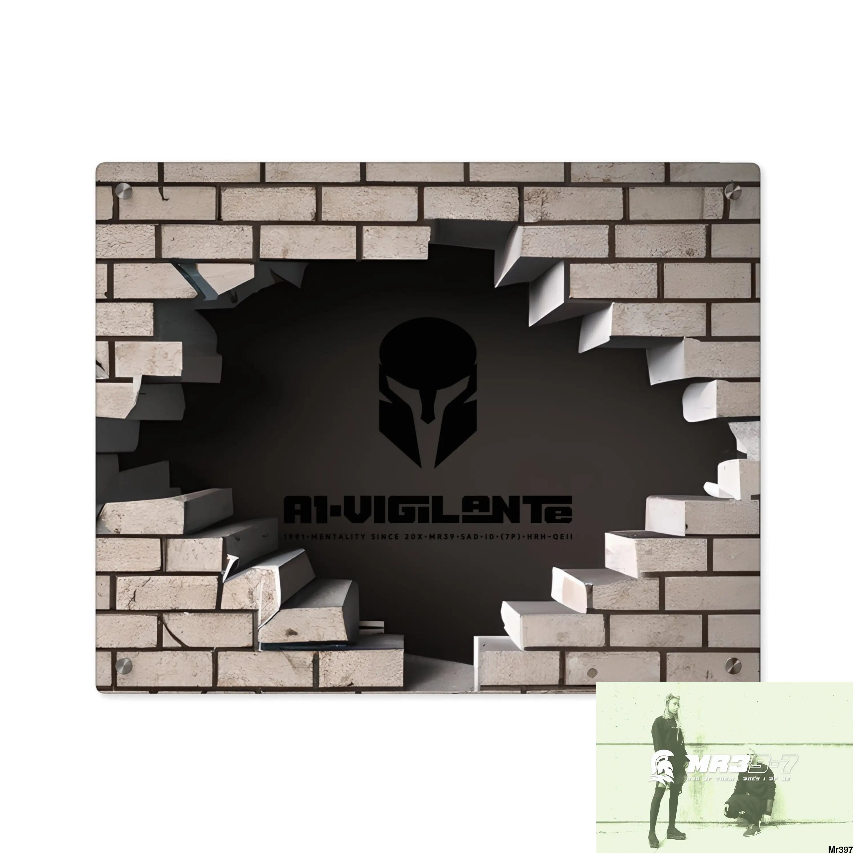 A1-Vigilante Through the 3D Cracked Brick Wall Graphic Acrylic Art Panels 20″ x 16″ (Horizontal) / 0.25’’ Home Decor