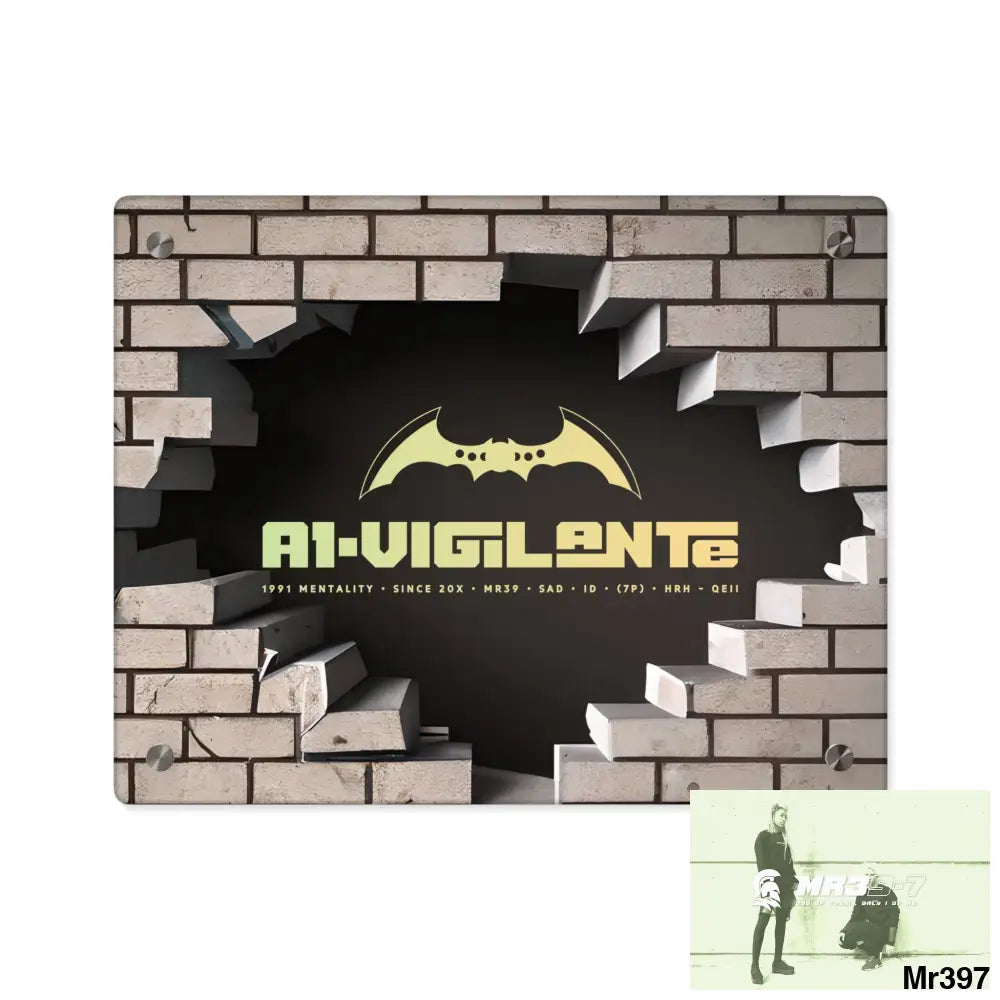 A1-Vigilante Through the 3D Cracked Brick Wall Graphic Acrylic Wall Art Panels 14″ x 11″ (Horizontal) / 0.25’’ Home