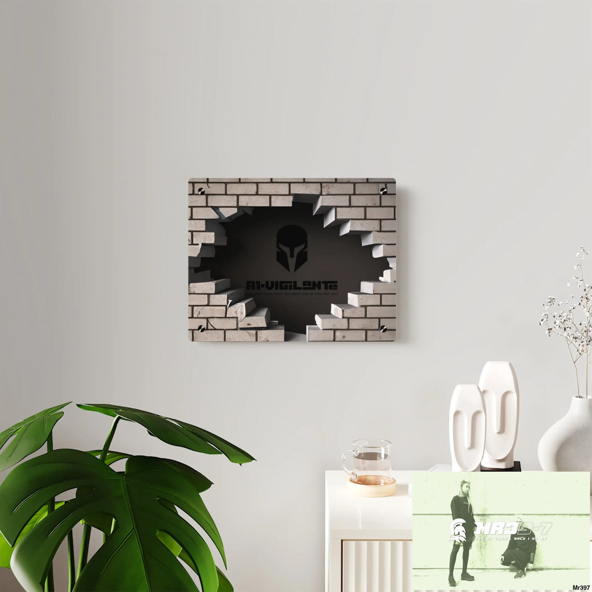 A1-Vigilante Through the 3D Cracked Brick Wall Graphic Acrylic Art Panels Home Decor