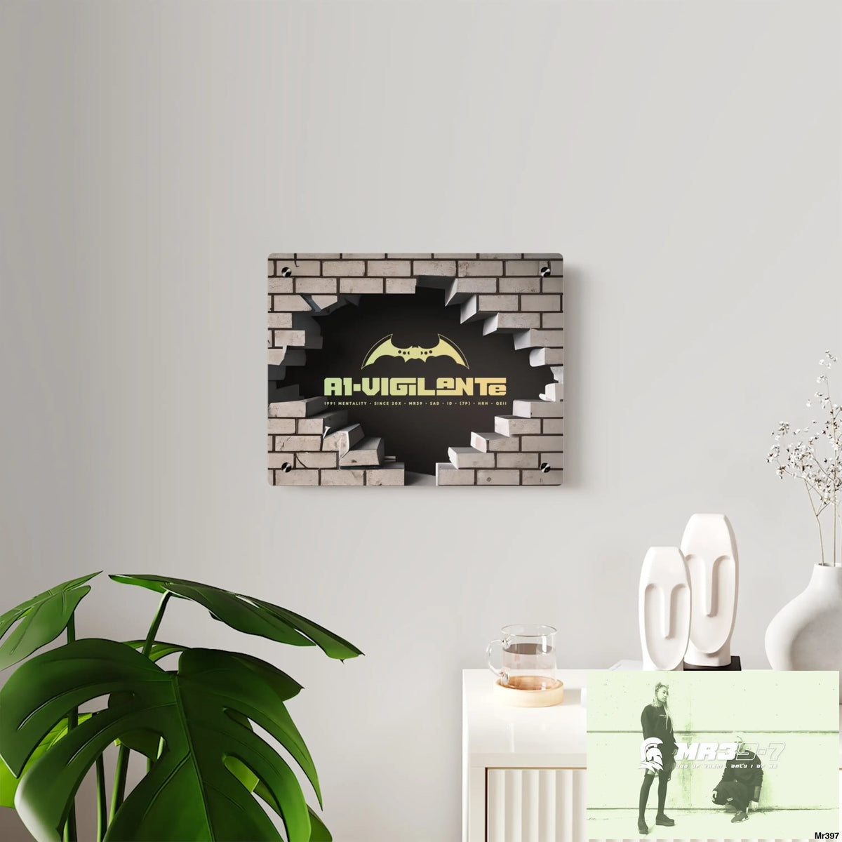 A1-Vigilante Through the 3D Cracked Brick Wall Graphic Acrylic Wall Art Panels Home Decor