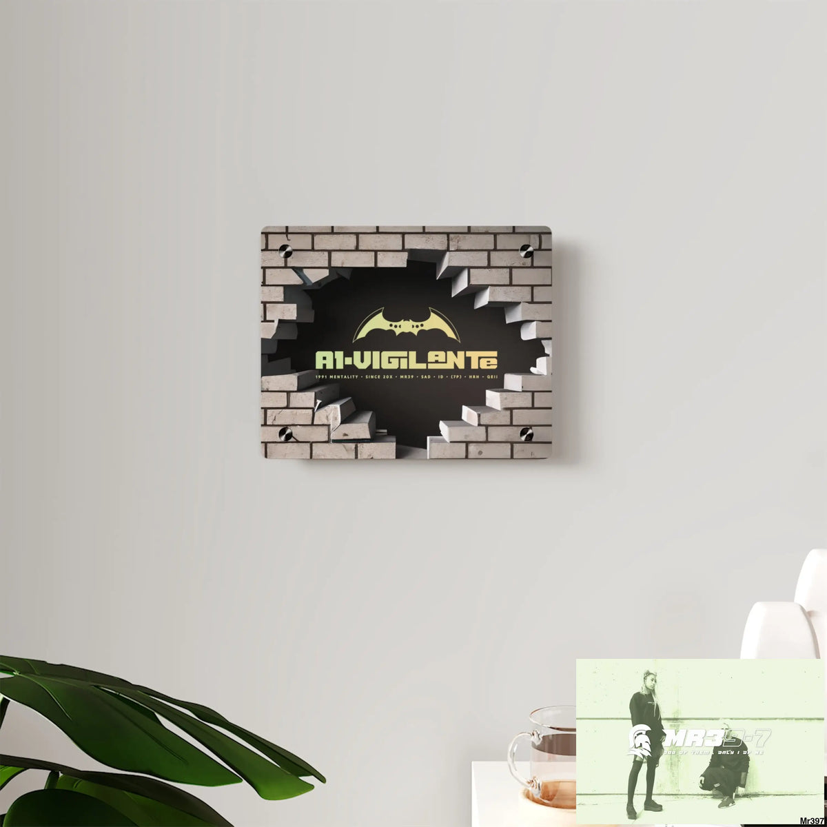 A1-Vigilante Through the 3D Cracked Brick Wall Graphic Acrylic Wall Art Panels Home Decor