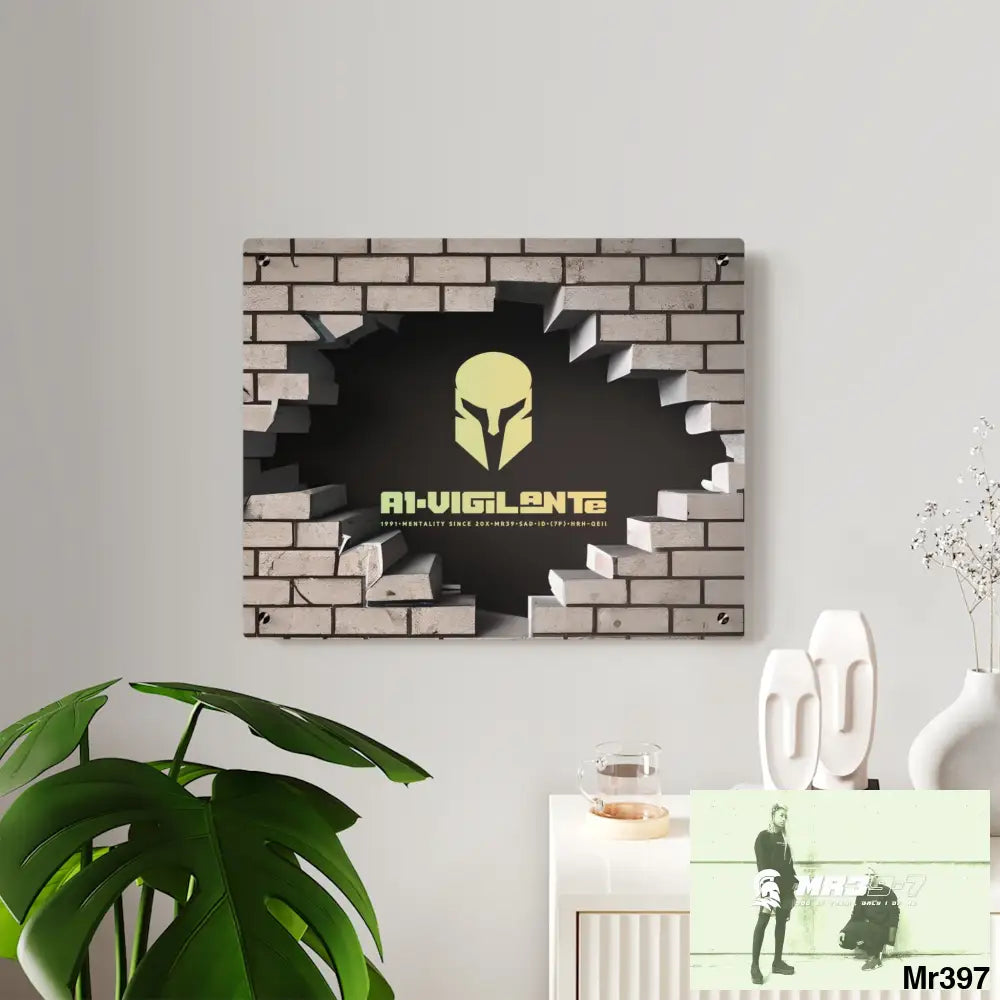 A1-Vigilante Through the 3D Cracked Brick Wall Graphic Acrylic Wall Art Panels Home Decor