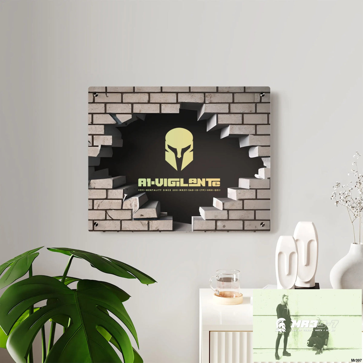 A1-Vigilante Through the 3D Cracked Brick Wall Graphic Acrylic Wall Art Panels Home Decor