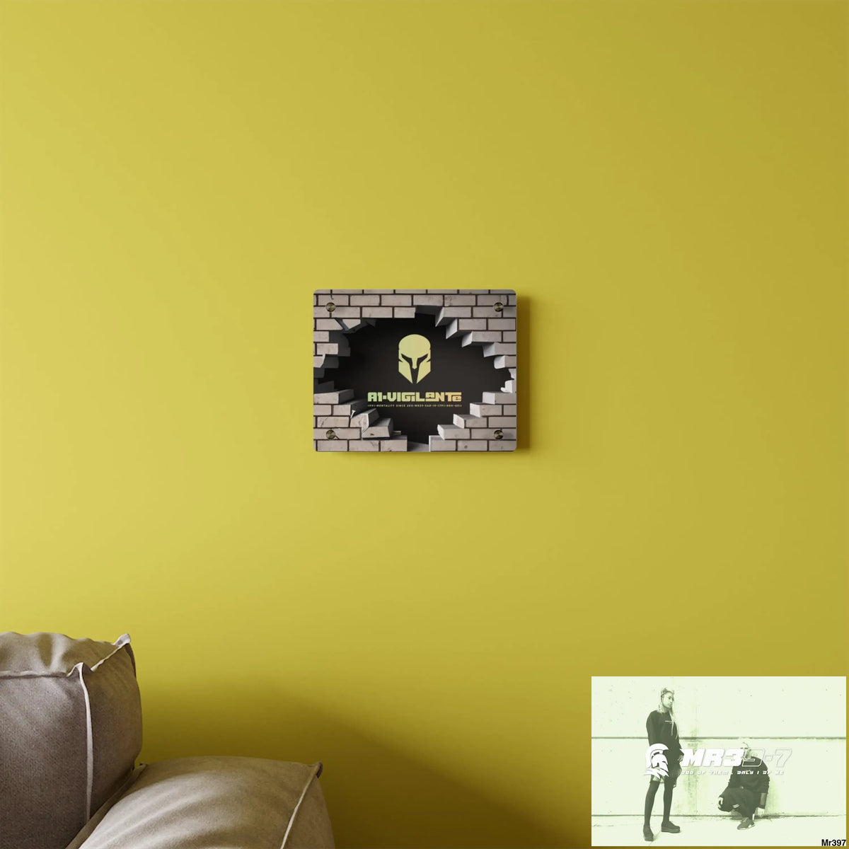 A1-Vigilante Through the 3D Cracked Brick Wall Graphic Acrylic Wall Art Panels Home Decor