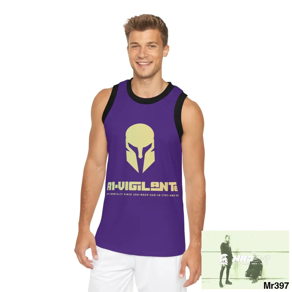 A1- Vigilante Unisex Basketball Jersey (AOP) XS / Black rib All Over Prints