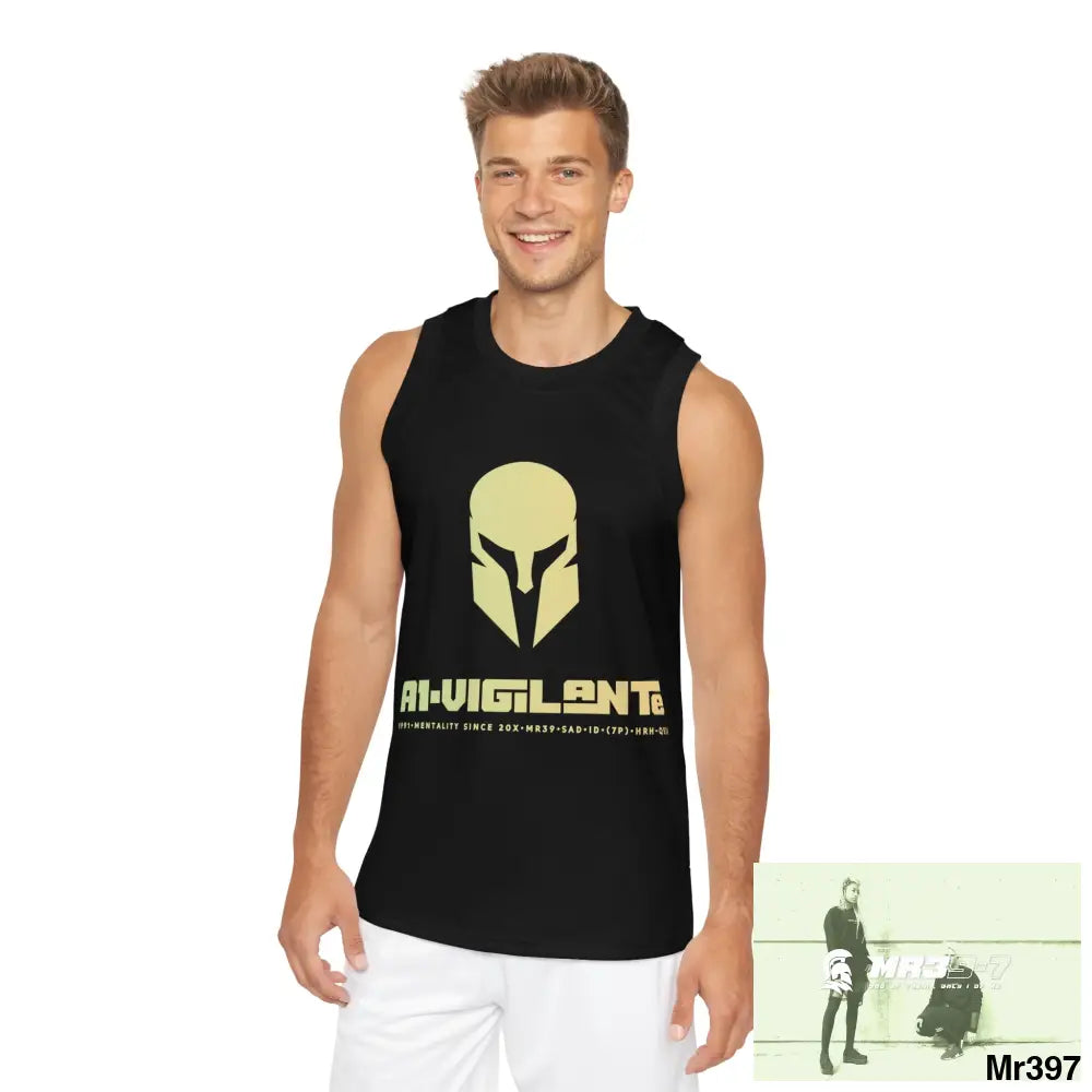 A1-Vigilante Unisex Basketball Jersey (AOP) XS / Black rib All Over Prints