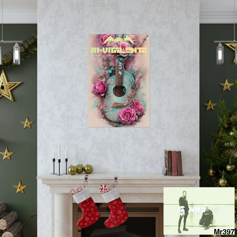 A1 Vigilante with pink roses and guitar Matte Vertical Posters Poster