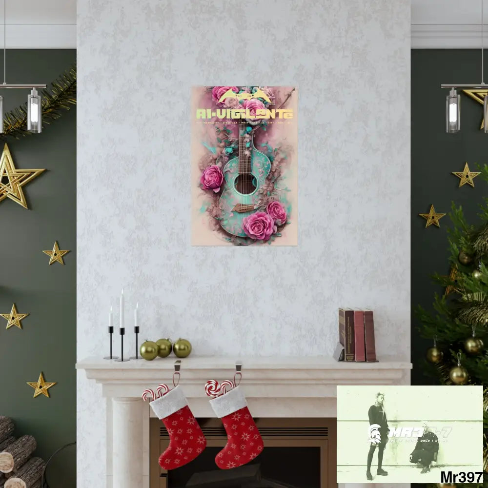 A1 Vigilante with pink roses and guitar Matte Vertical Posters Poster