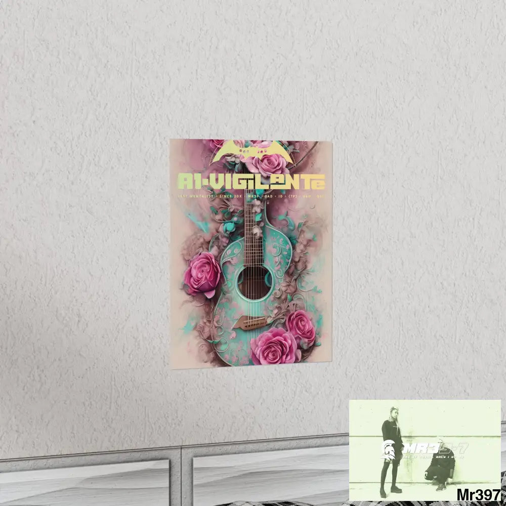 A1 Vigilante with pink roses and guitar Matte Vertical Posters Poster