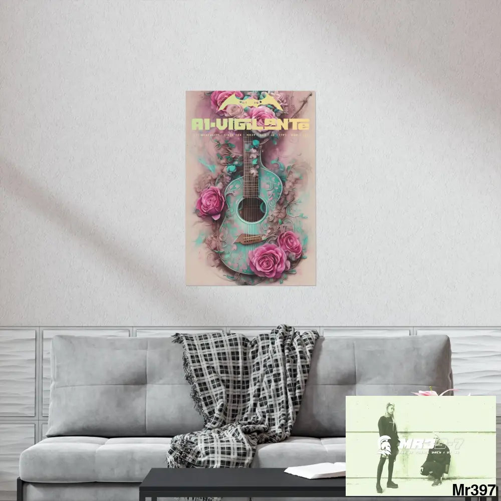 A1 Vigilante with pink roses and guitar Matte Vertical Posters Poster