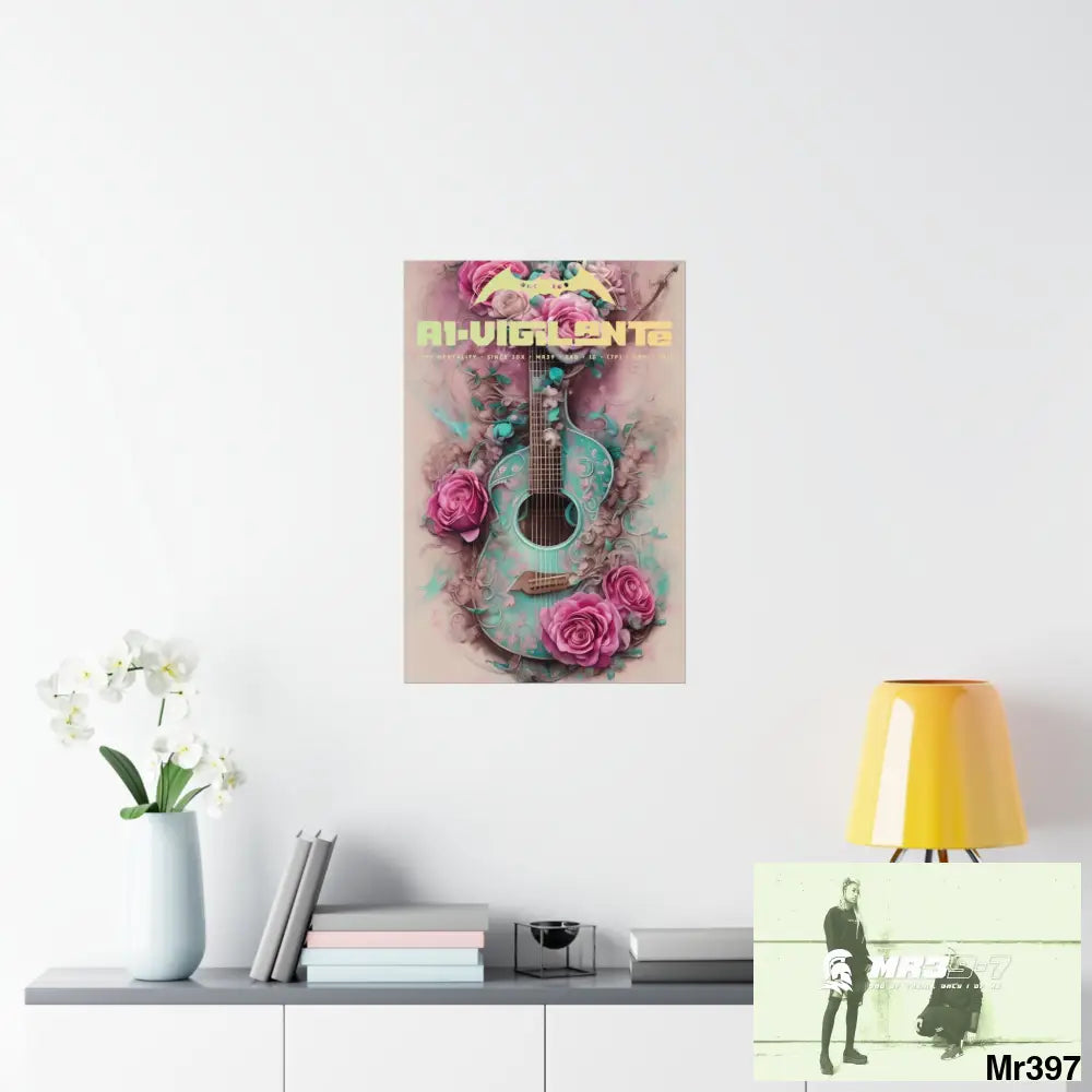 A1 Vigilante with pink roses and guitar Matte Vertical Posters Poster