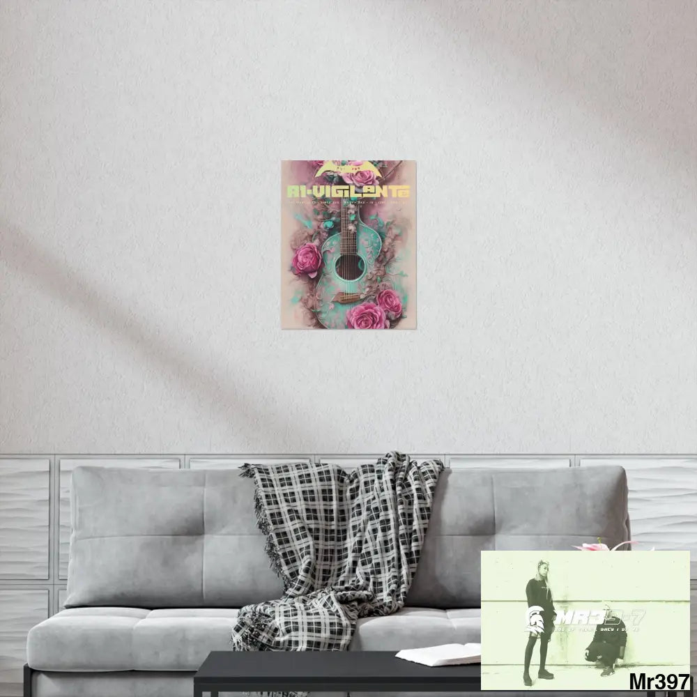 A1 Vigilante with pink roses and guitar Matte Vertical Posters Poster