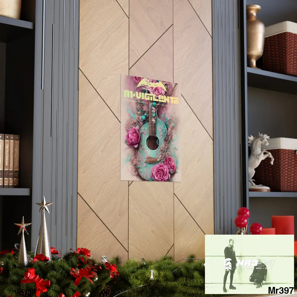 A1 Vigilante with pink roses and guitar Matte Vertical Posters Poster