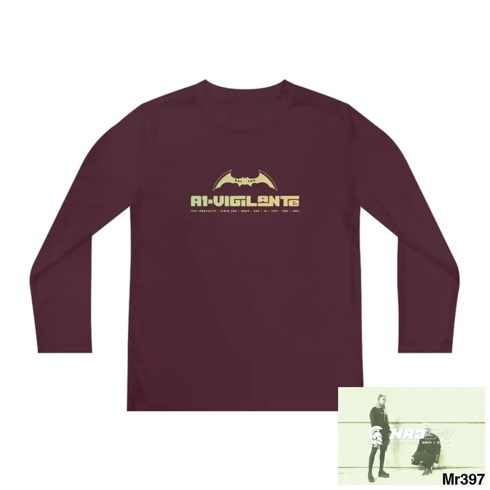 A1-Vigilante Youth Long Sleeve Competitor Tee Maroon / S Kids clothes